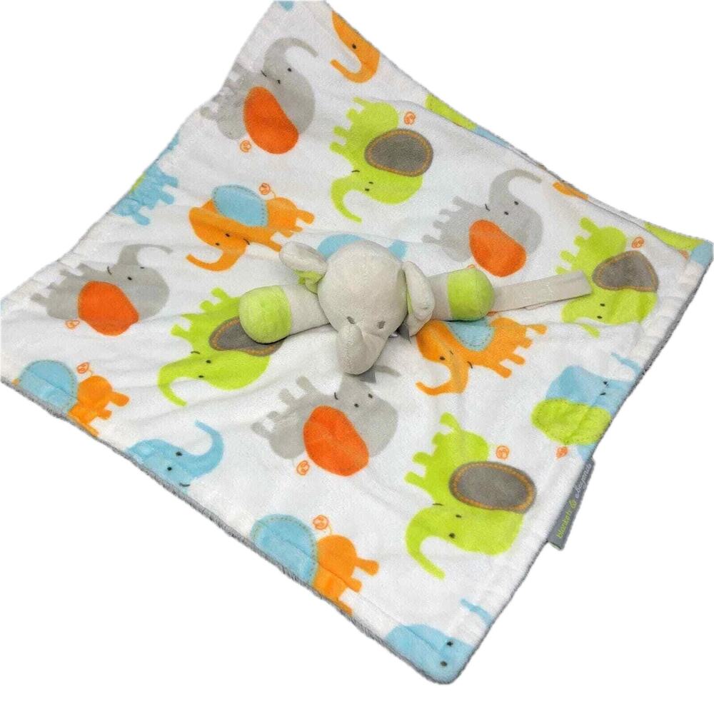 Blankets & Beyond Elephant Lovey Green Orange Baby Security‎ Blanket